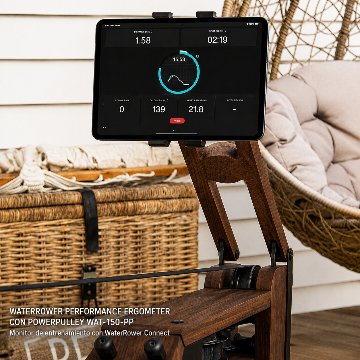 Integrated Phone and Tablet Arm WaterRower Performance Ergometer WAT-150-PP